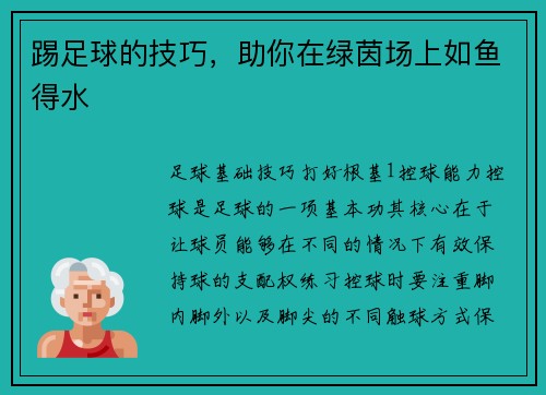 踢足球的技巧，助你在绿茵场上如鱼得水