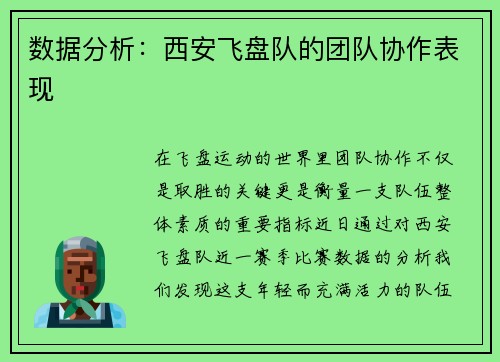 数据分析：西安飞盘队的团队协作表现