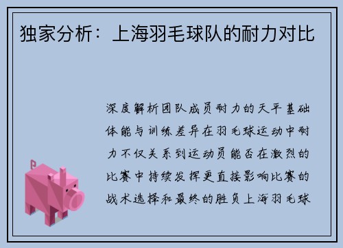 独家分析：上海羽毛球队的耐力对比